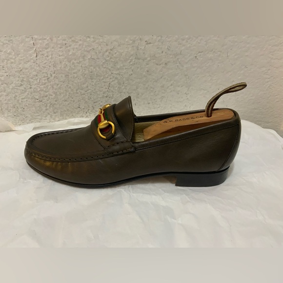 Authentic Gucci Web Gold Horsebit Brown Leather Mens Loafer size 7.5 D - Picture 11 of 16